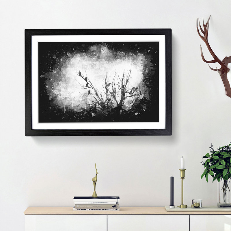Birds In The Trees - Single Picture Frame Print on MDF, Black, 24cm H x 33cm W x 2cm D