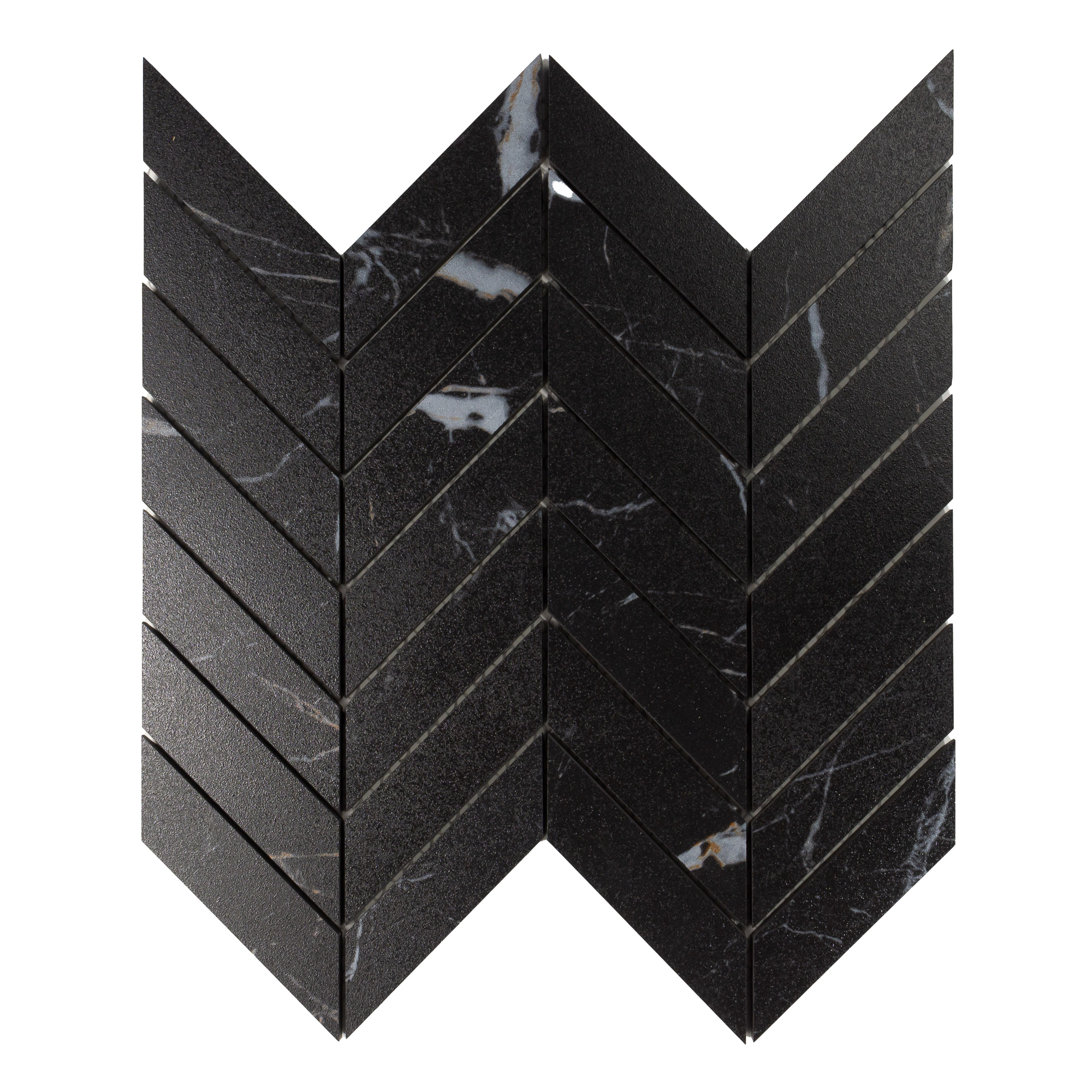 Longo Black Chevron Marble Look Mosaic Porcelain Tile (Set of 11) Qube Tiles