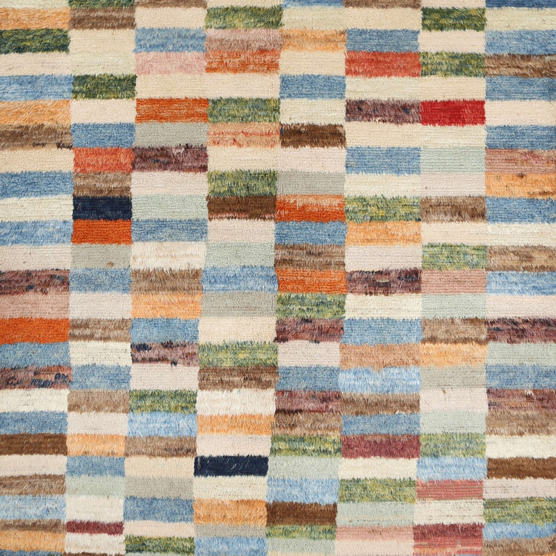 Tapis contemporain vert / bleu, Carré 3 pi