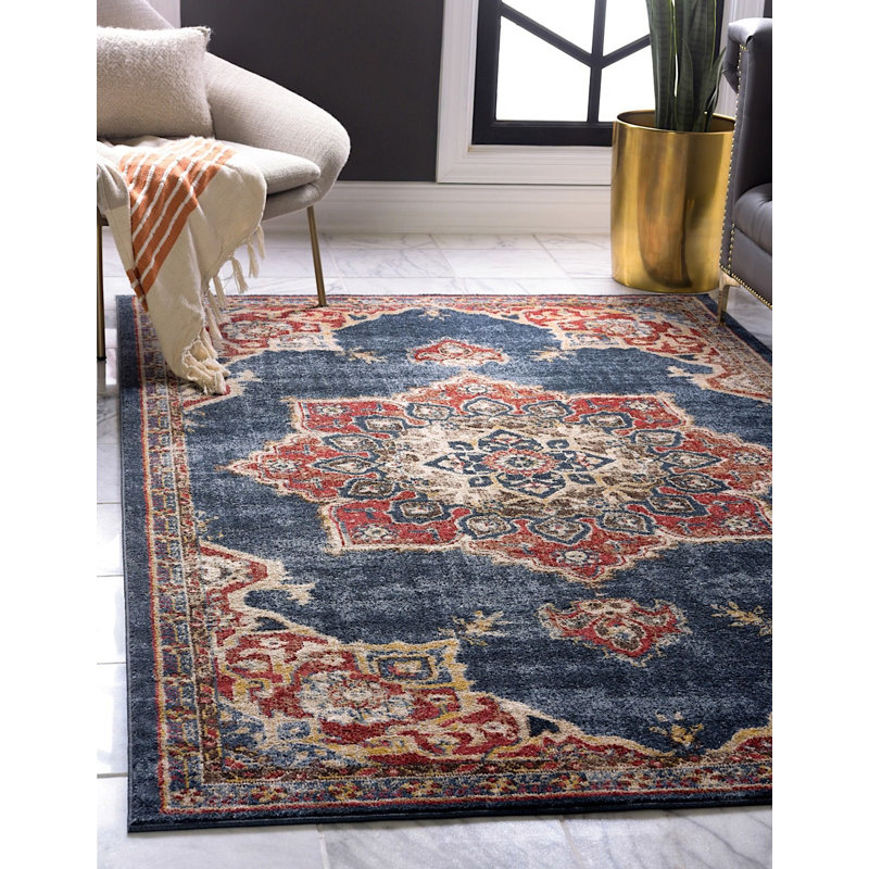 Tapis à motif oriental rouge / bleu Ulla, Rectangle 9 pi x 12 pi