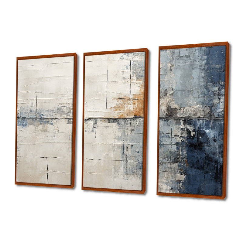 «Abstract Blue Beige Road Collage II», ensemble d'art mural sur toile, H 40 po x l 60 po x P 1 po, Cadre flottant brun