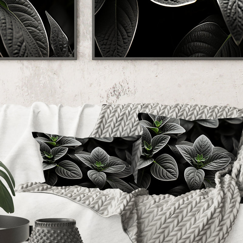 Coussin Grey Plants Botanical Serenity - imprimé de plantes