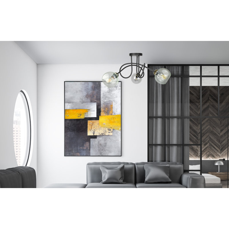 Alifonso Glass Semi Flush Mount, Black/Gold