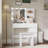 37'' White Makeup Vanity Set with Mirror & Light - Power Strip, 3 Modes Dimmable, Ample Storage, Includes Stool