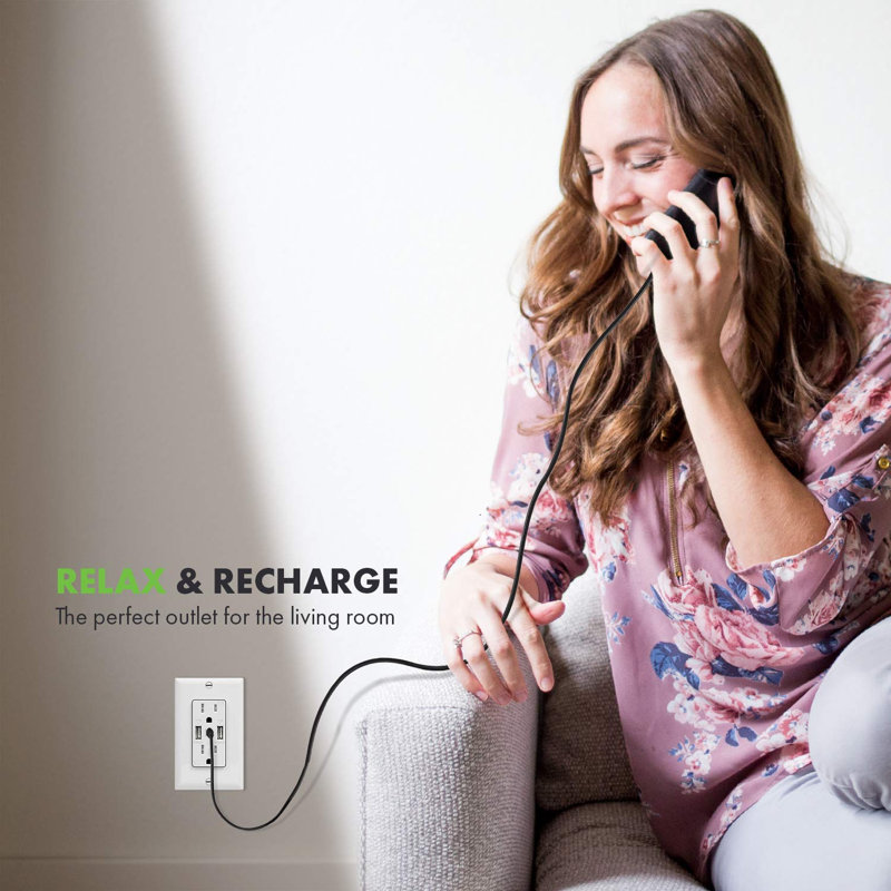 Réceptacle TR 15 ampères à 3 ports USB Type C / A 5,8 A TopGreener, blanc (paquet de 3)