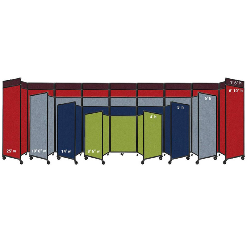 Lime Green Fabric Folding Room Divider with Noise-Reducing Panels