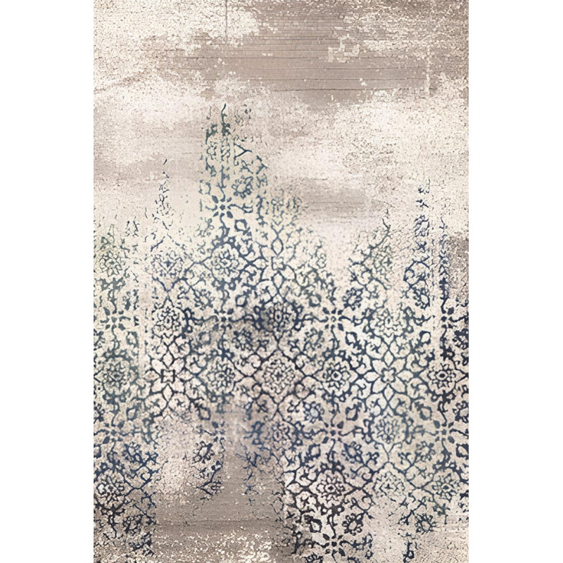 Tapis décoratif moderne à motif floral beige à motif floral vert, Rectangle 3 pi 9,81 po x 4 pi 11,06 po