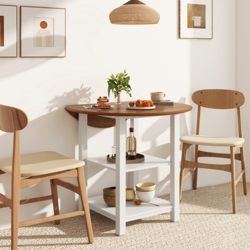 Table de salle à manger pliante ronde à abattants avec 2 tablettes pour petits espaces