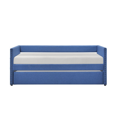 Modern Daybed Pull-out Trundle Side Pockets Upholstery Nailhead Trim Bedroom Living Room Furniture 1pc
