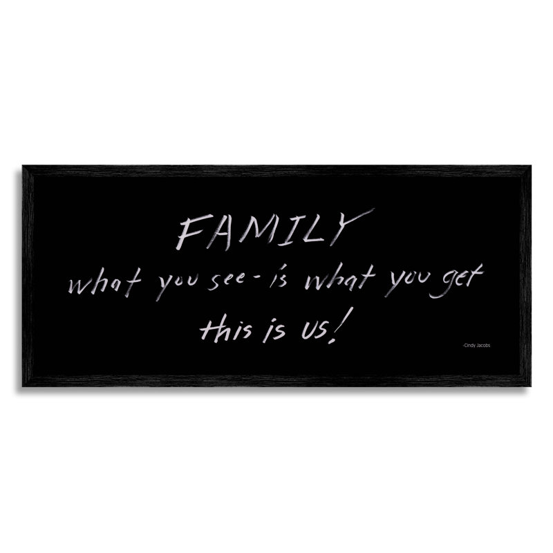 «Family This Is Us», tableau d'écriture phrase par Cindy Jacobs - art textuel sur bois avec cadre flottant, H 13 po x l 30 po