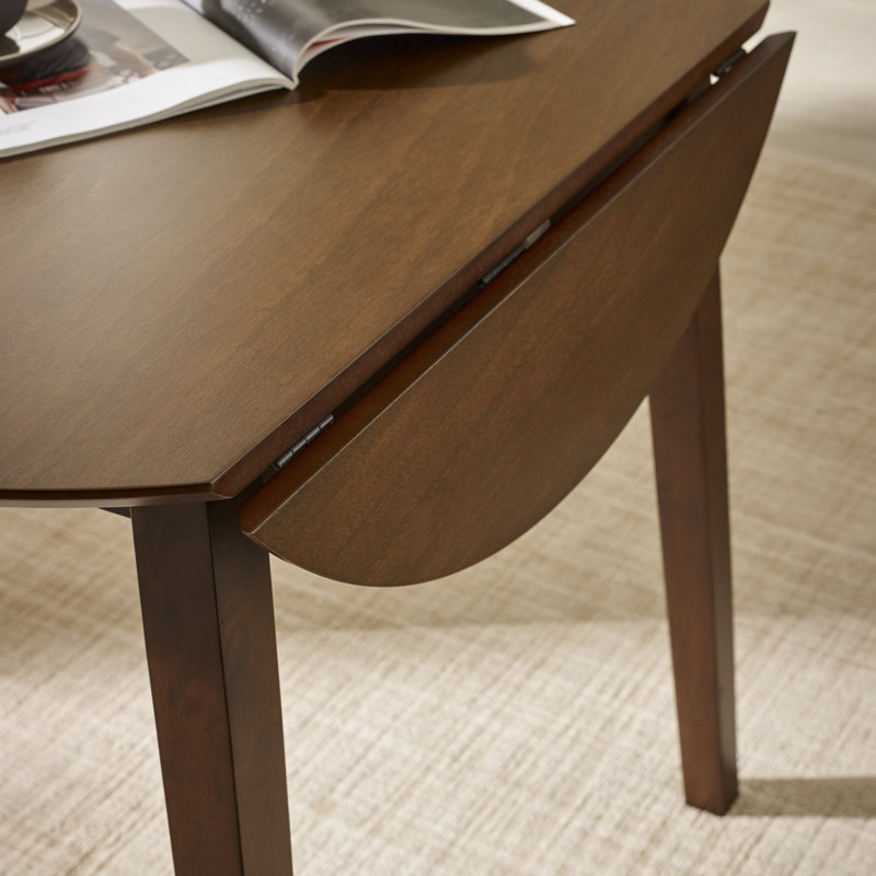 Extendable Round Solid Wood Base Dining Table, Brown, Dark Brown Wood