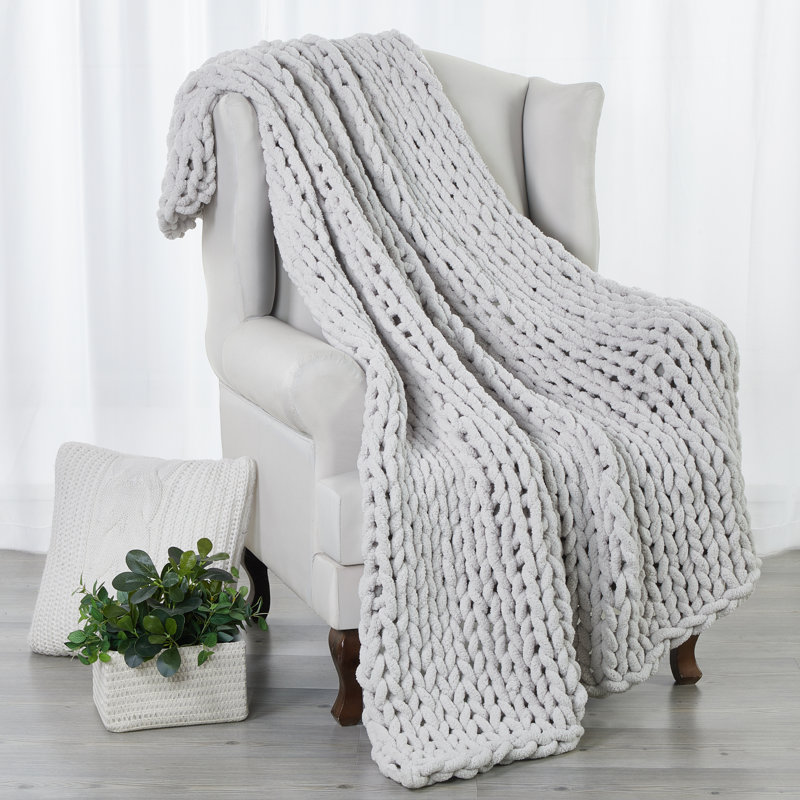 Jeté moelleux en chenille Kathy Ireland, Gris clair