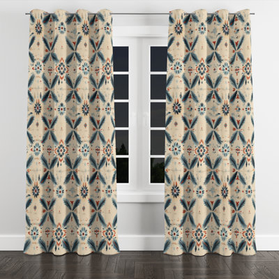 Motif Nomadic Harmony Boho - Rideau géométrique à œillets - Velours obscurcissant - 1 panneau