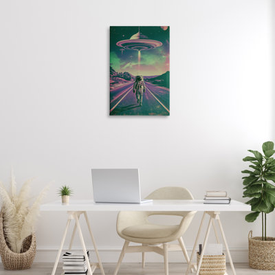 Astronaut with Overhead UFO Canvas, design by Wumples