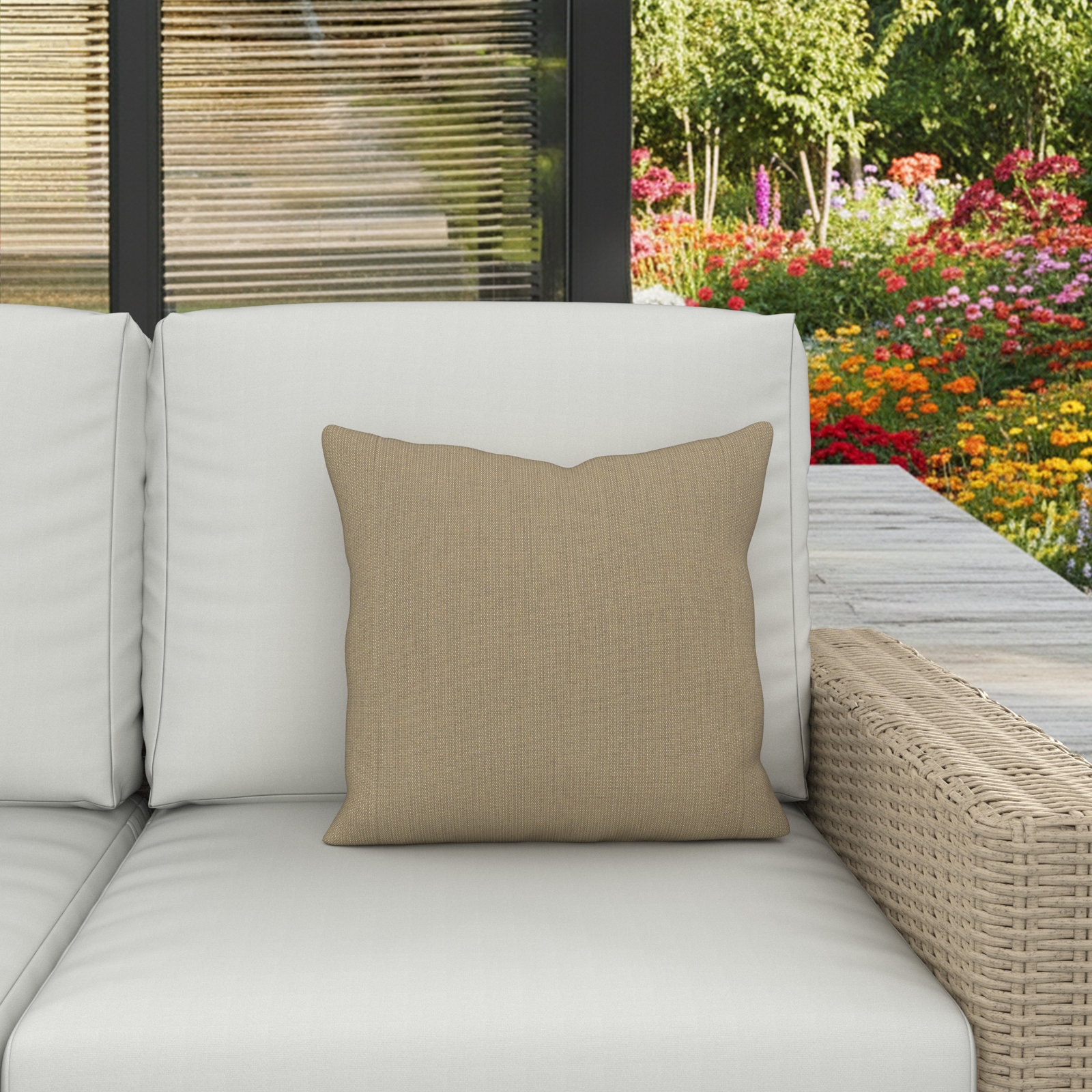 Indoor/Outdoor Throw Pillow, Square 18", Spectrum Mushroom Sunbrella® Plainweave