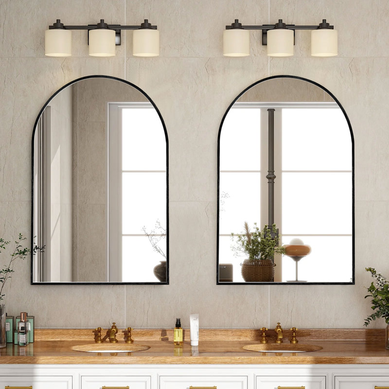 Miroir mural surdimensionné en métal 36 po x 24 po pour salle de bain / coiffeuse Vallerie, Noir, 2