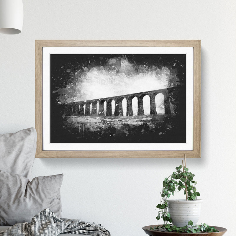 The Ribblehead Viaduct in Yorkshire - Picture Frame Graphic Art Print, 24cm H x 33cm W x 2cm D, Oak Framed