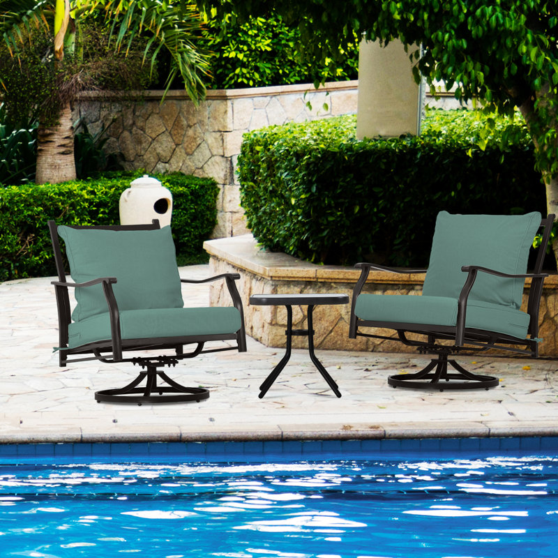 Ensemble de chaises pivotantes d'extérieur Charlton Home®, Bleu paon