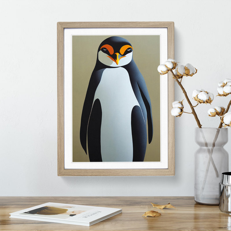 Resting Penguin - Framed Print, 34cm H x 25cm W x 2cm D, Oak