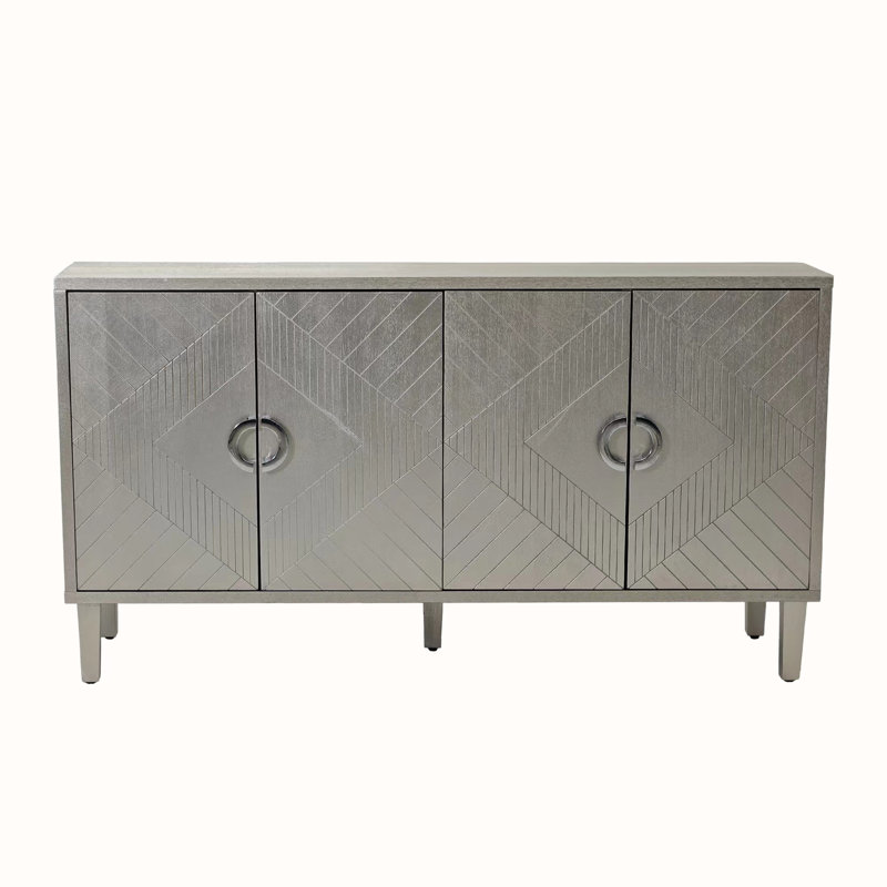 Console de rangement avec 4 portes et tablettes intérieures réglables, Champagne