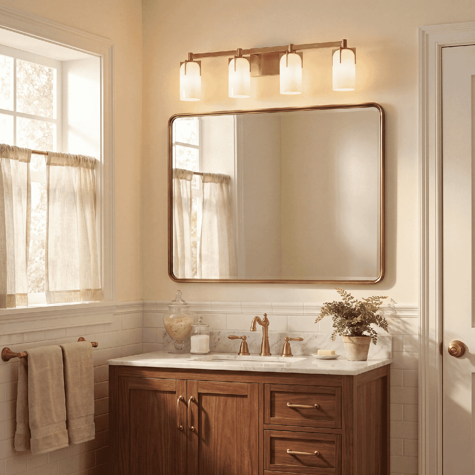 Irela Bath Sconce, 8.5" H x 32" W x 32" D, Brass, 4 Lights