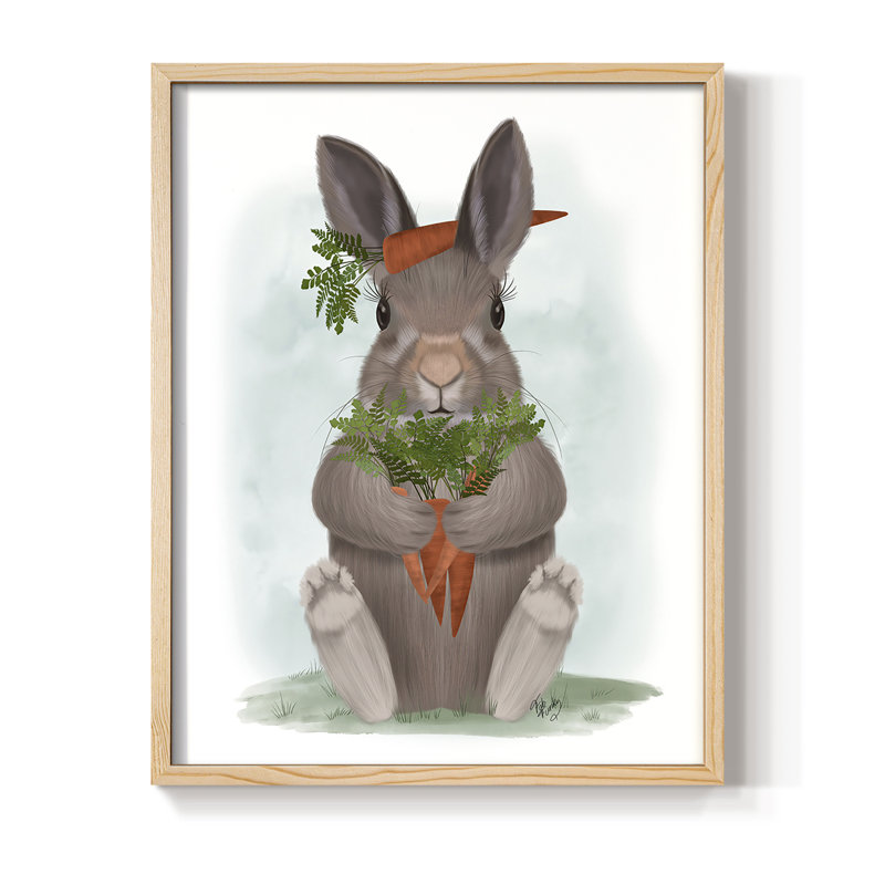 Rabbit Carrot Hug Framed Print - Solid Wood