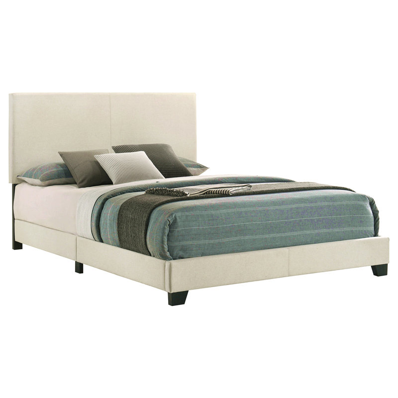 Efram Cream Upholstered Queen Bed, Cream, Queen