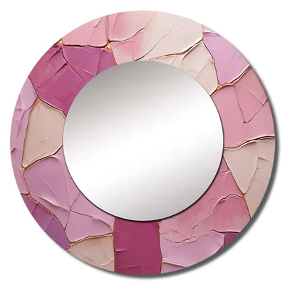 Pink Purple Minimalism Poteries - Abstract Spirals Large Mirror, Pink Round Decorative Wall Mirror, Printed Metal Art