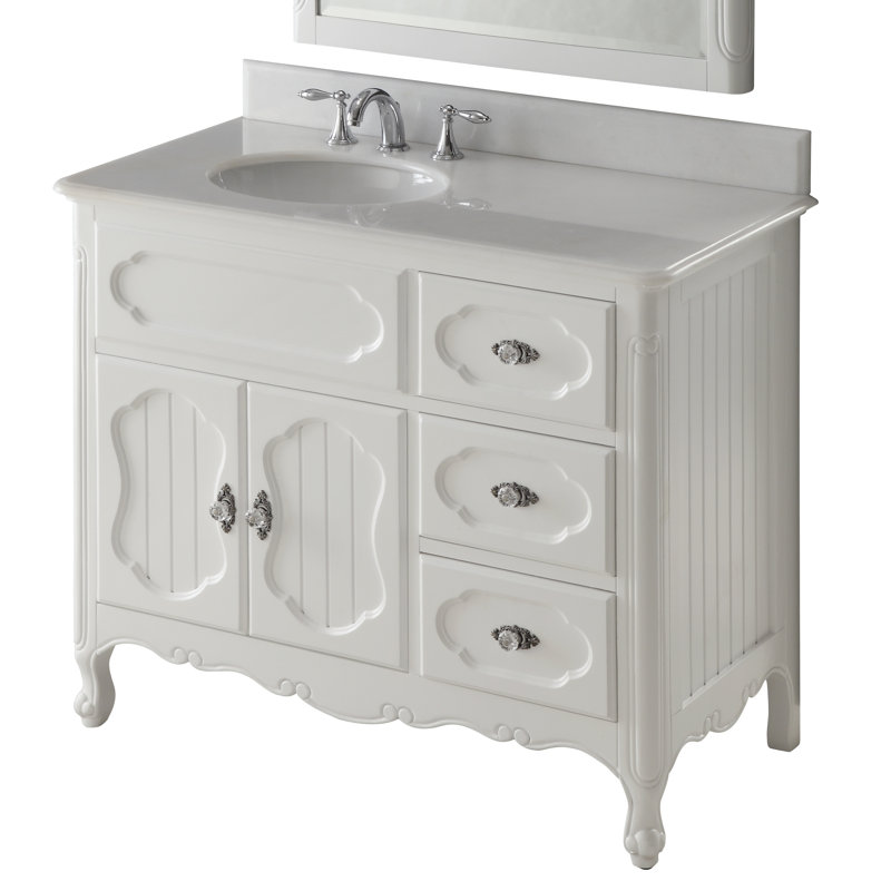 Worton 42'' Single Bathroom Vanity with Marble Top, White