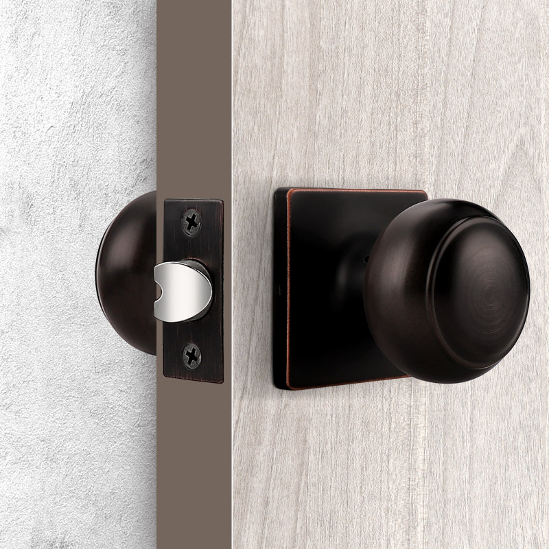 Passage Door Knob with Square Rosette, for Closet and Hallway Doors, Oil Rubbed Bronze