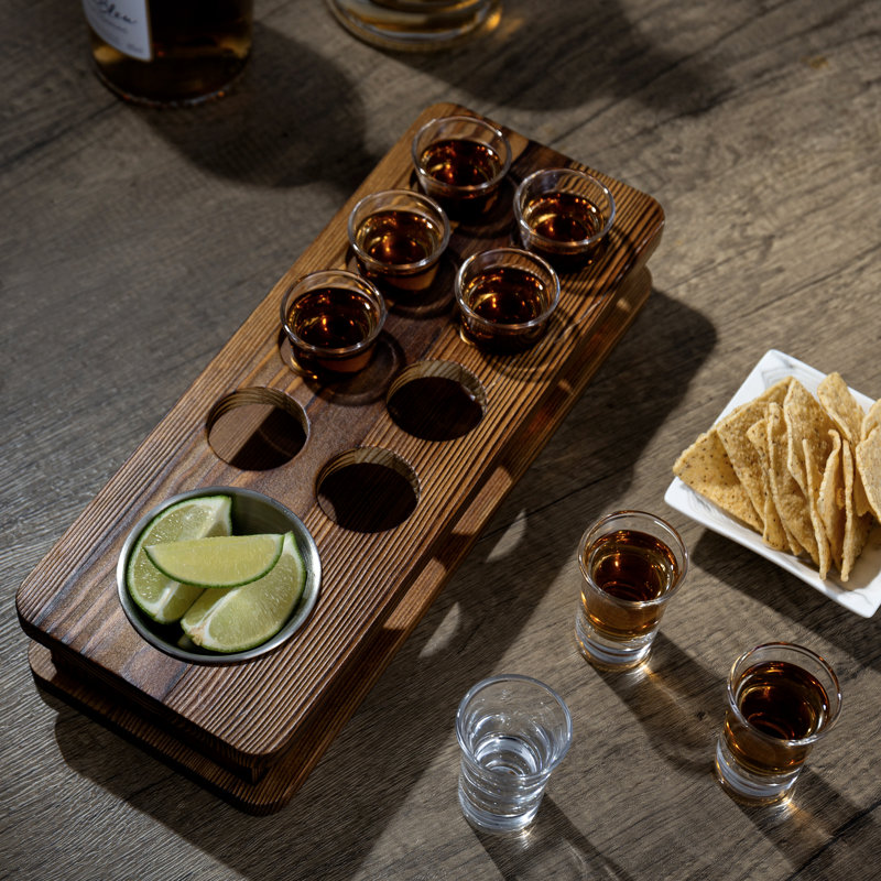 Plateau de service en bois massif 8 verres à liqueur