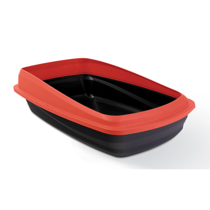 Bac à litière standard en plastique, Gris charbon / Rouge, H 8,6 po x l 16,9 po x P 22,4 po