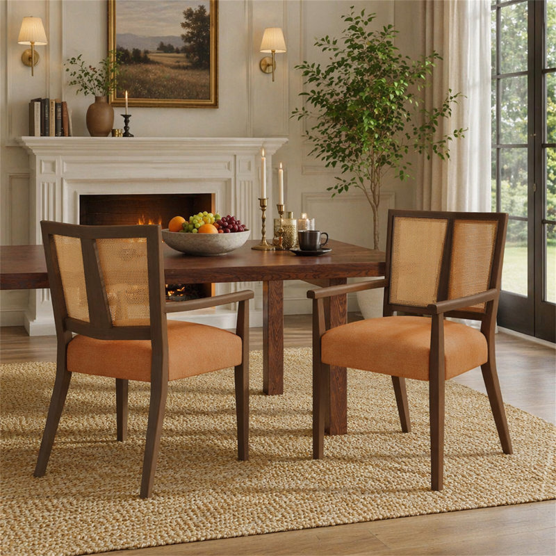 Chaise avec accoudoirs (ensemble de 2), Caramel, Walnut