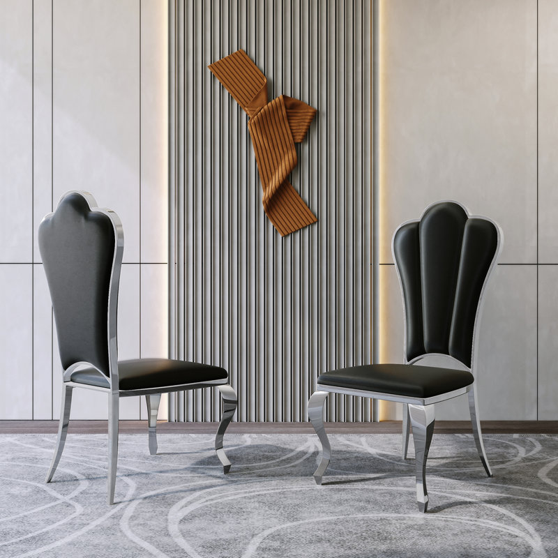 Chaise d'appoint rembourrée Dillin, Noir, Argent