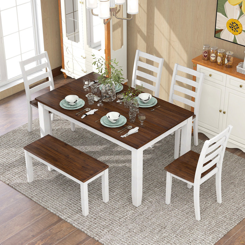 Ensemble de table de salle à manger 6 pièces avec 4 chaises ergonomiques et un banc