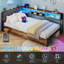 Lit de coin simple avec tête de lit rembourrée, 2 tiroirs de rangement, cadre de lit plateforme en métal avec lumière DEL et station de recharge, lit simple pour salon, chambre-887620060-891856725