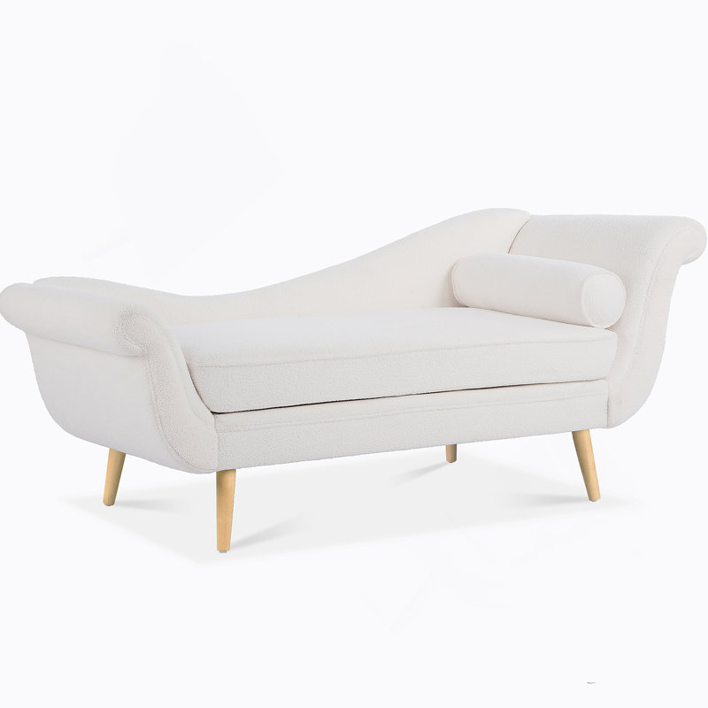 Chaise longue avec accoudoirs à volutes, Naturel, Blanc