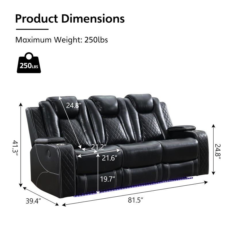 81.5'' Power Reclining Sofa Couch - Thumbnail 2