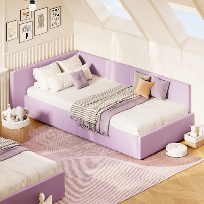 Twin Velvet Daybed with Extended Headboard, Guardrails, Upholstered Sofa Bed, Adjustable