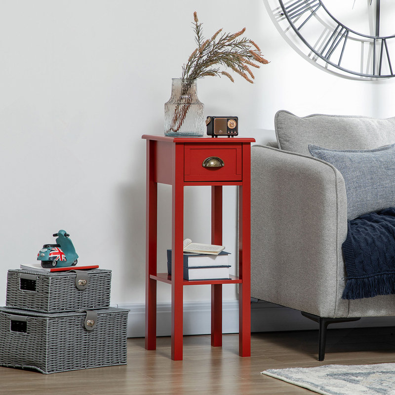 Table d'appoint à 2 niveaux avec tiroir, table de bout étroite avec tablette inférieure, pour le salon ou la chambre à coucher, 