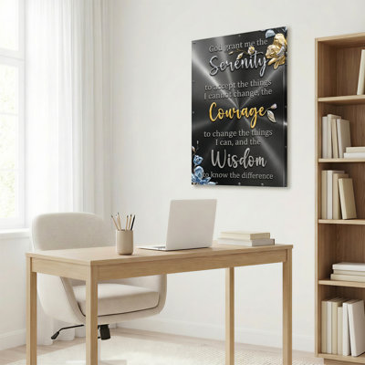 Serenity Prayer With Gold And Silver Text Floral Design Canvas Wrapped Wall Art Oil Painting Print For Home Decor Living Room Bedroom Office