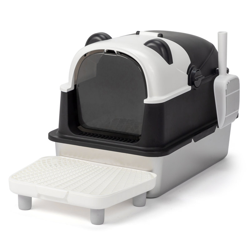18" Panda-Shaped Enclosed Cat Litter Box