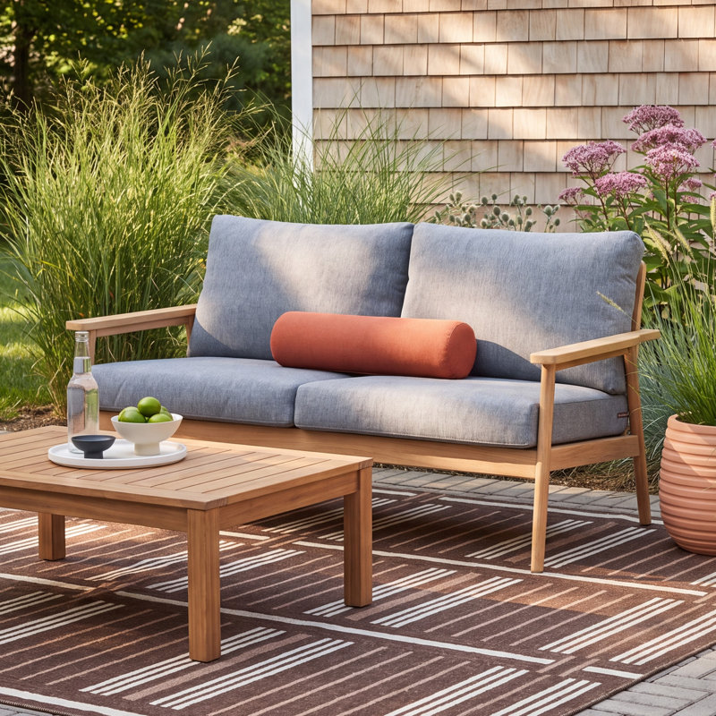 Tempo 58'' Wide Straight Teak Loveseat with Cushions