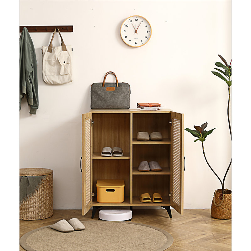 Natural Rattan Storage Cabinet Double-Door Shoe Cabinet With Large Storage Space And Durable Structure 29.5Inch