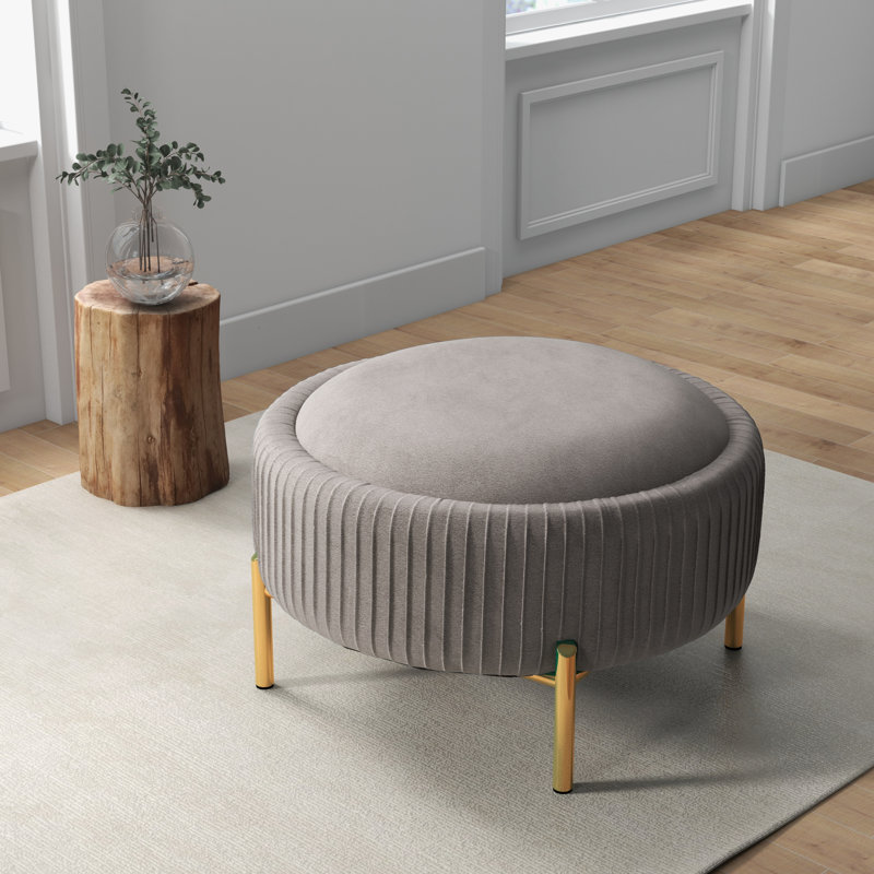 Repose-pieds rond avec rangement Chynna, Gris