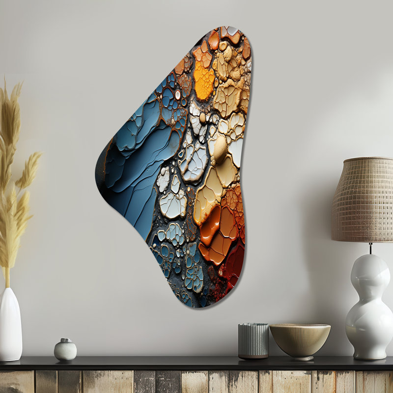 Bleu et orange, mouvements fluides - formes abstraites, art mural asymétrique en forme de Boomerang