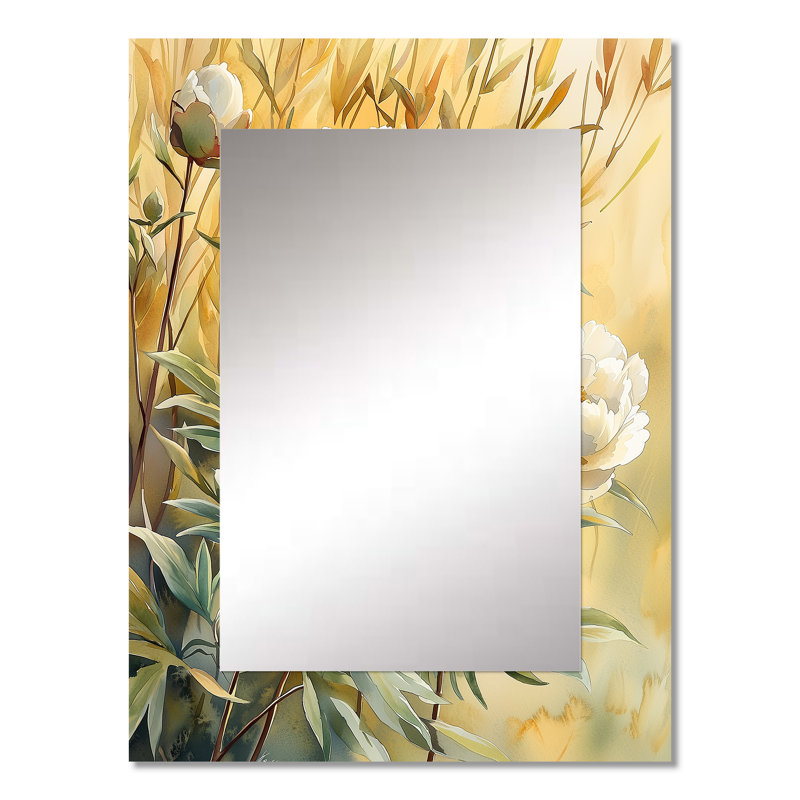Pe pivoines by the Autumn Willow I - miroir mural pivoines, miroir décoratif traditionnel, impression sur métal, 32" x 24"