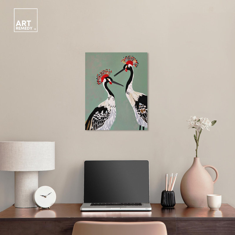 Beautiful Cranes Gallery Wrapped Canvas in Green and Black