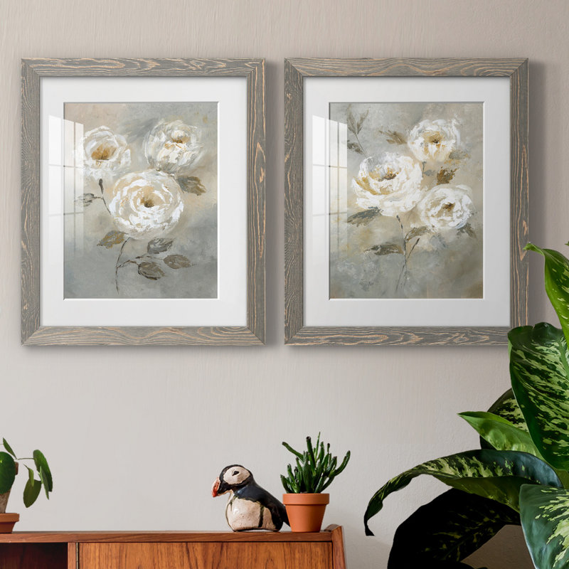 «Soft and Bold I», ensemble de 2 reproductions d'art, Blanc, H 20 po x l 17 po x P 1 po, Papier avec cadre gris
