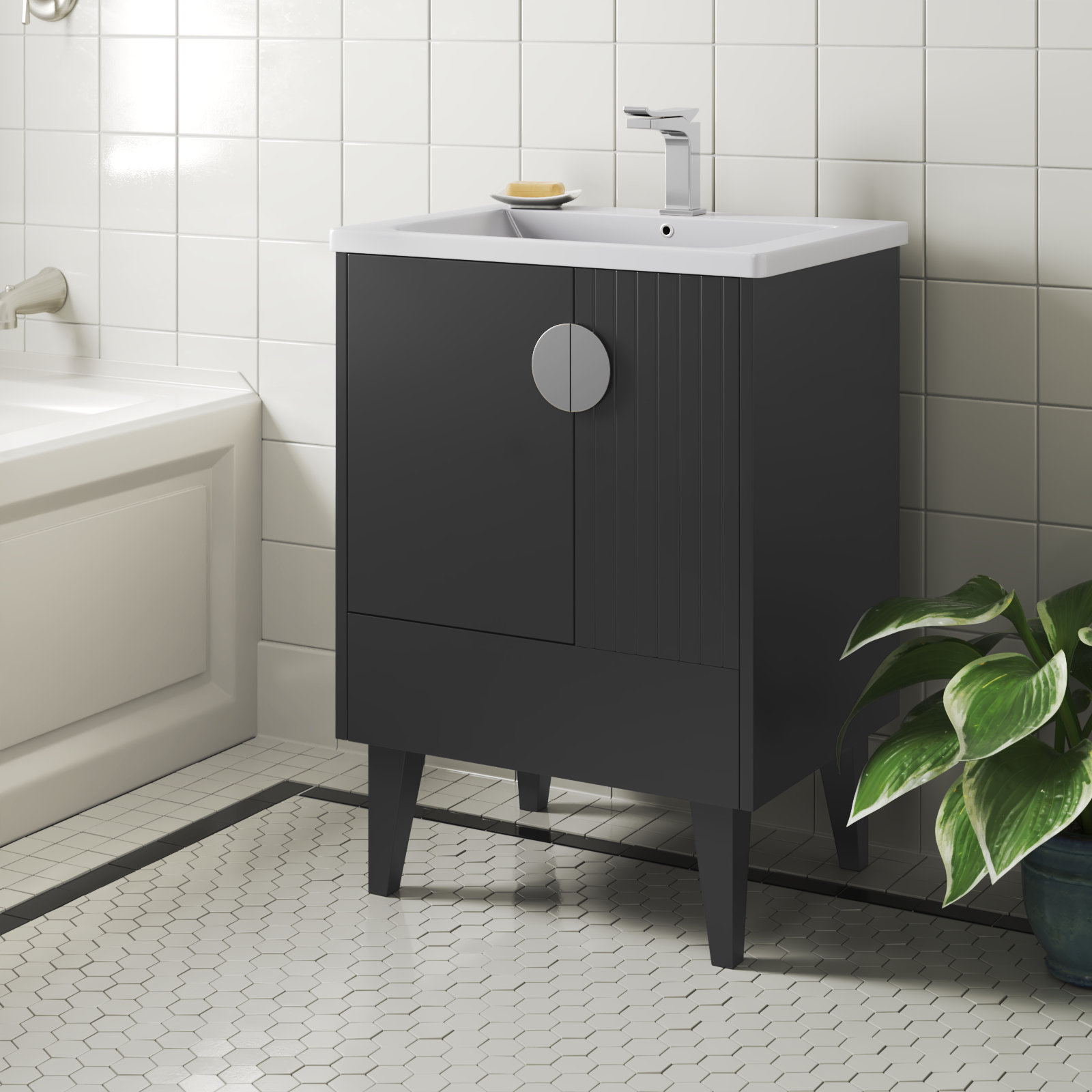 Saimah 24'' Single Bathroom Vanity, Polished Chrome, Black